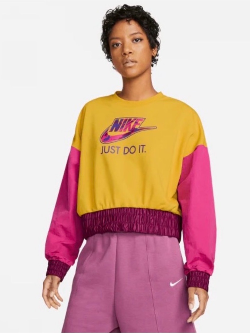 Vintage Retro Nike Just Do It Colorblock Fleece Crop Crewneck (M) - Picture 7 of 7
